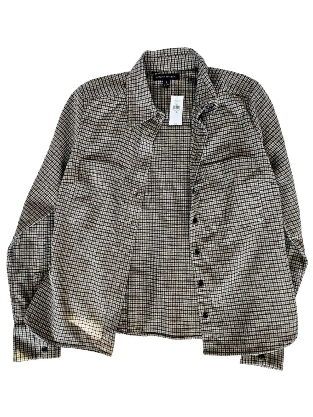 😍 NWT 😍 Banana Republic Womens Cotton Flannel Shirt, Black/Tan/Cream, Size S - Picture 6 of 8